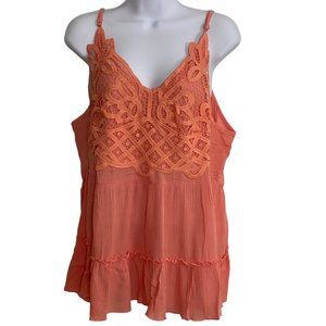 (4-113) NWT Weekend Suzanne Betro Peach Lacey Tank Top W/Adjustable Straps